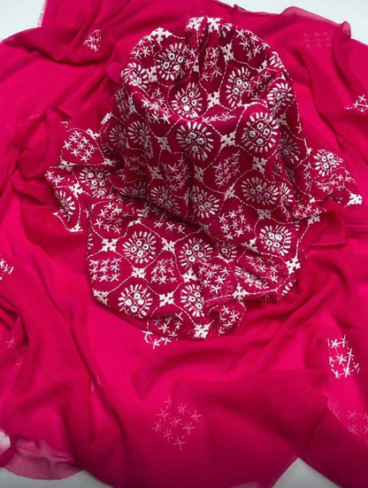 Handmade Embroidered Soft Bamber Crinkle 2 Piece Suit – Original Sindhi Chawal Mirror Work with Embroidered Dupatta