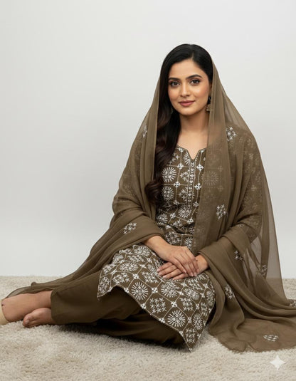 Handmade Embroidered Soft Bamber Crinkle 2 Piece Suit – Original Sindhi Chawal Mirror Work with Embroidered Dupatta