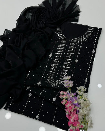 Soft Bamber Chiffon 2 Piece Dress for Women – Mukesh Kamdani Heavy Work Shirt & Dupatta | Elegant Party Wear