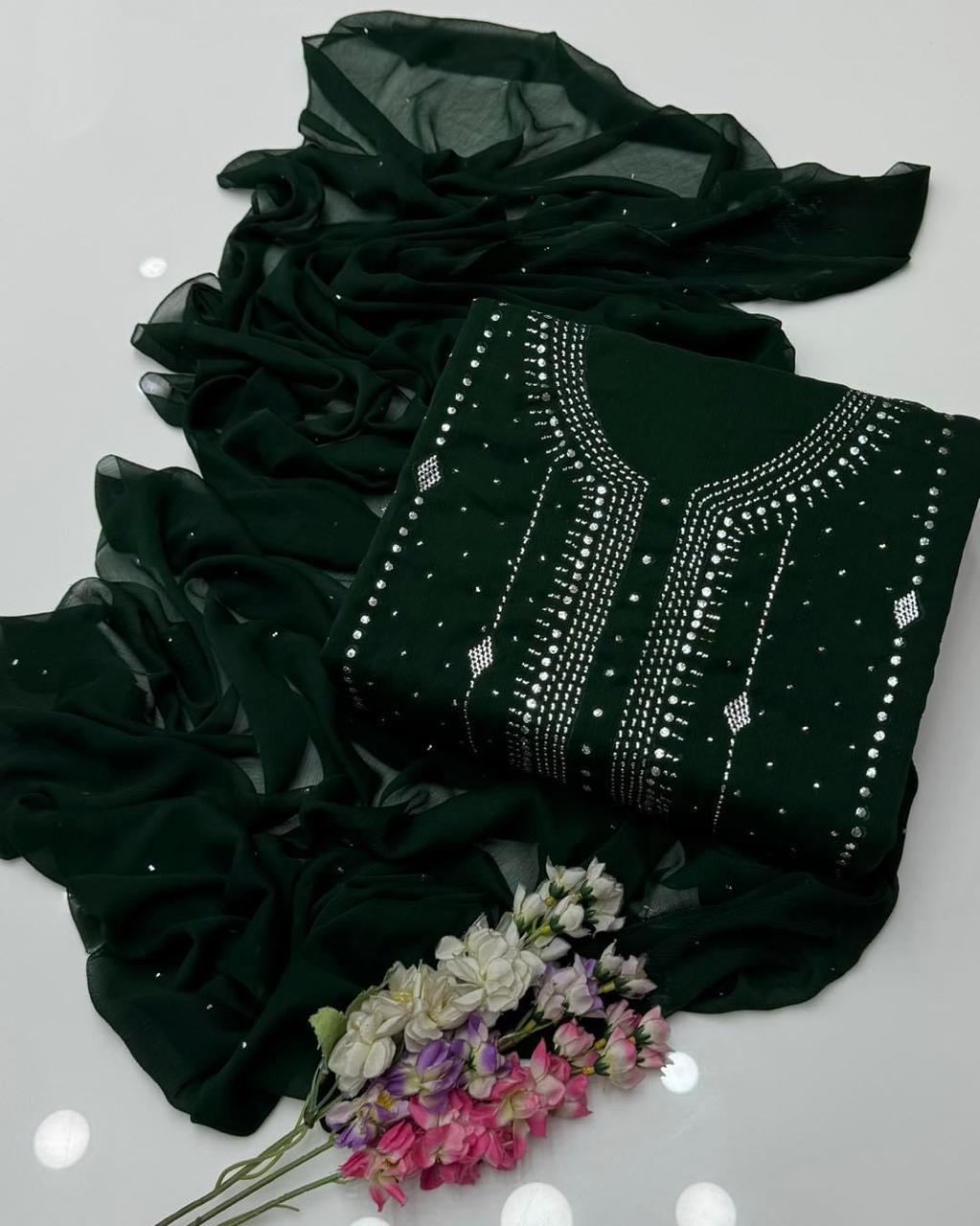 Soft Bamber Chiffon 2 Piece Dress for Women – Mukesh Kamdani Heavy Work Shirt & Dupatta | Elegant Party Wear