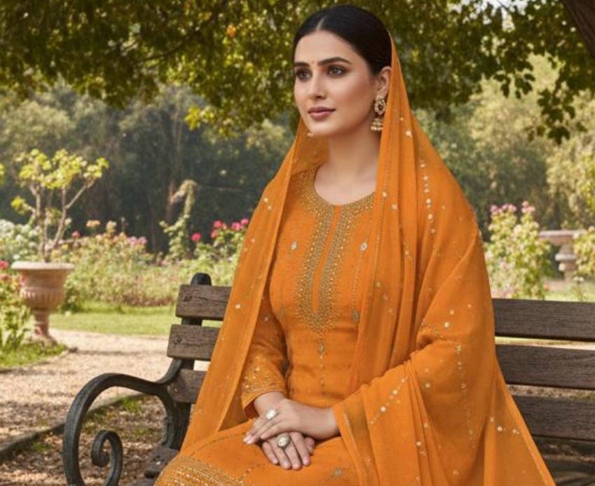 Soft Bamber Chiffon 2 Piece Dress for Women – Mukesh Kamdani Heavy Work Shirt & Dupatta | Elegant Party Wear