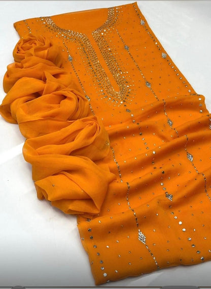 Soft Bamber Chiffon 2 Piece Dress for Women – Mukesh Kamdani Heavy Work Shirt & Dupatta | Elegant Party Wear