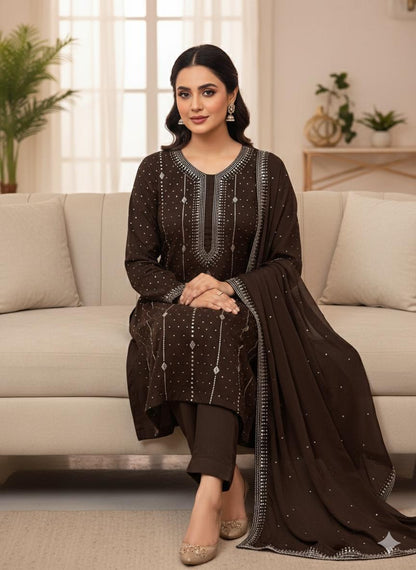 Soft Bamber Chiffon 2 Piece Dress for Women – Mukesh Kamdani Heavy Work Shirt & Dupatta | Elegant Party Wear
