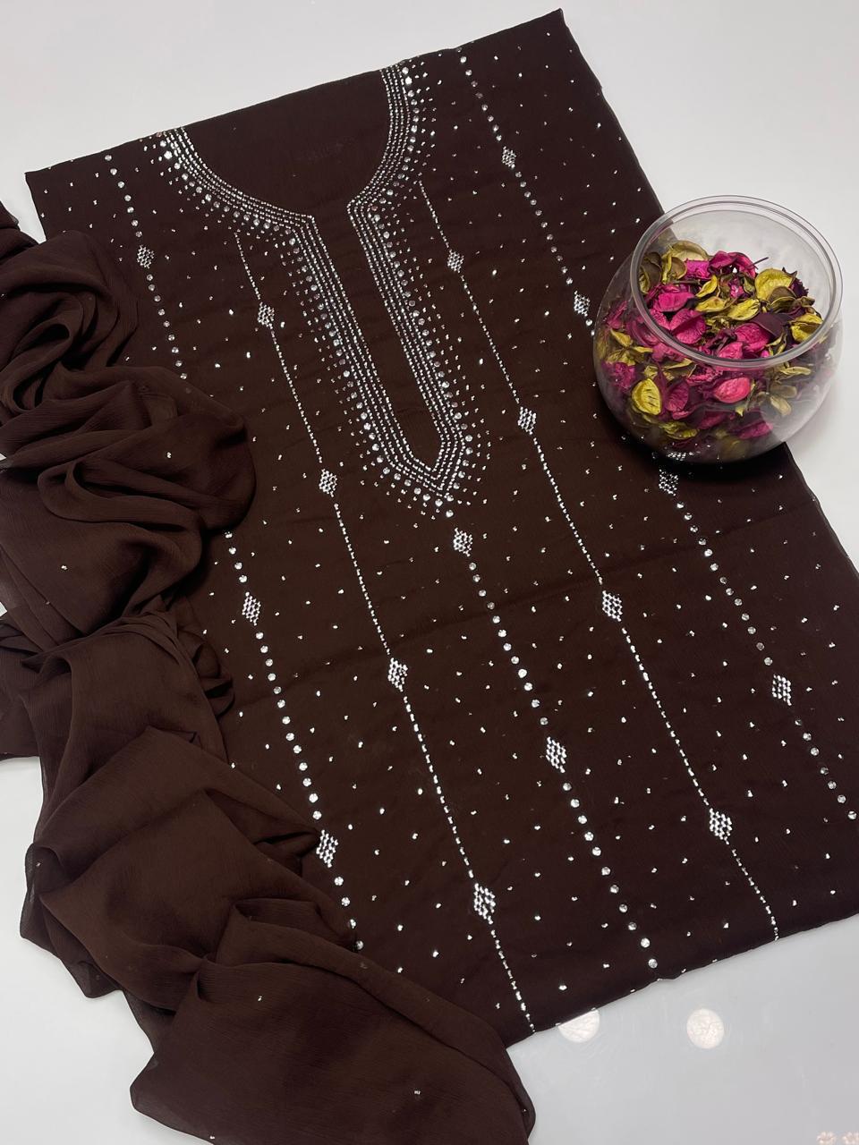 Soft Bamber Chiffon 2 Piece Dress for Women – Mukesh Kamdani Heavy Work Shirt & Dupatta | Elegant Party Wear