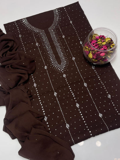 Soft Bamber Chiffon 2 Piece Dress for Women – Mukesh Kamdani Heavy Work Shirt & Dupatta | Elegant Party Wear
