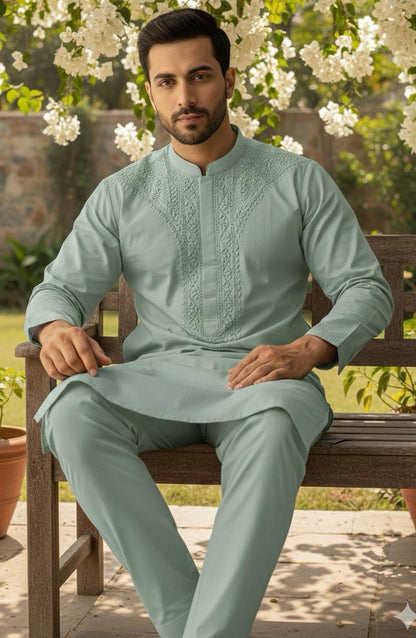 Men's Premium Pure Soft Cotton Embroidered Suit | Hand Embroidery & Fancy Tarkashi | Summer