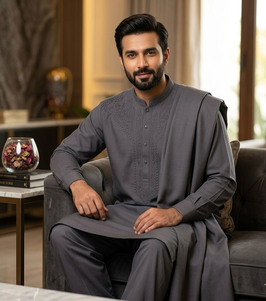 Men's Premium Pure Soft Cotton Embroidered Suit | Hand Embroidery & Fancy Tarkashi | Summer