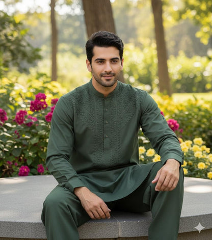 Men's Premium Pure Soft Cotton Embroidered Suit | Hand Embroidery & Fancy Tarkashi | Summer