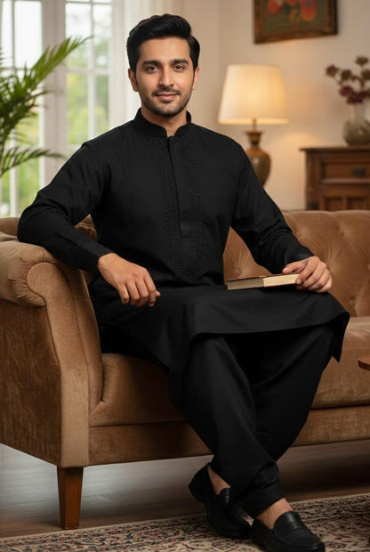 Men's Premium Pure Soft Cotton Embroidered Suit | Hand Embroidery & Fancy Tarkashi | Summer