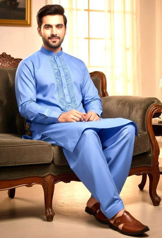 Men's Premium Pure Soft Cotton Embroidered Suit | Hand Embroidery & Fancy Tarkashi | Summer