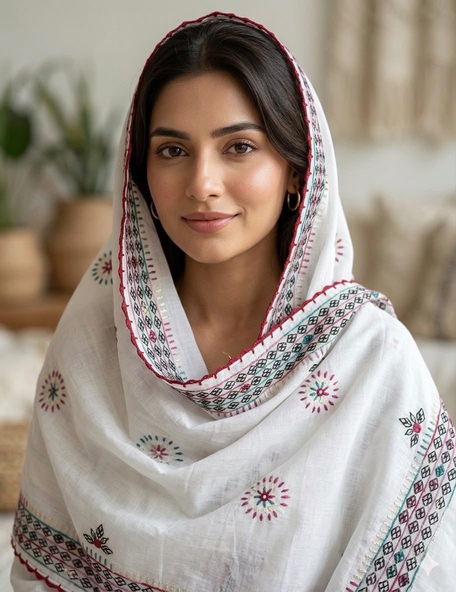 Pure Lawn Balochi Embroidered Chadar with Handmade Mirror Work | Premium Full Size Chadar