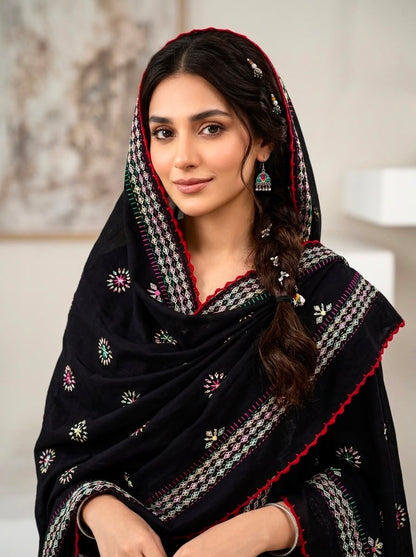 Pure Lawn Balochi Embroidered Chadar with Handmade Mirror Work | Premium Full Size Chadar