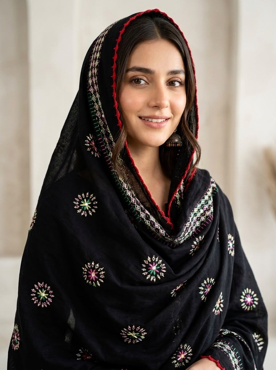 Pure Lawn Balochi Embroidered Chadar with Handmade Mirror Work | Premium Full Size Chadar