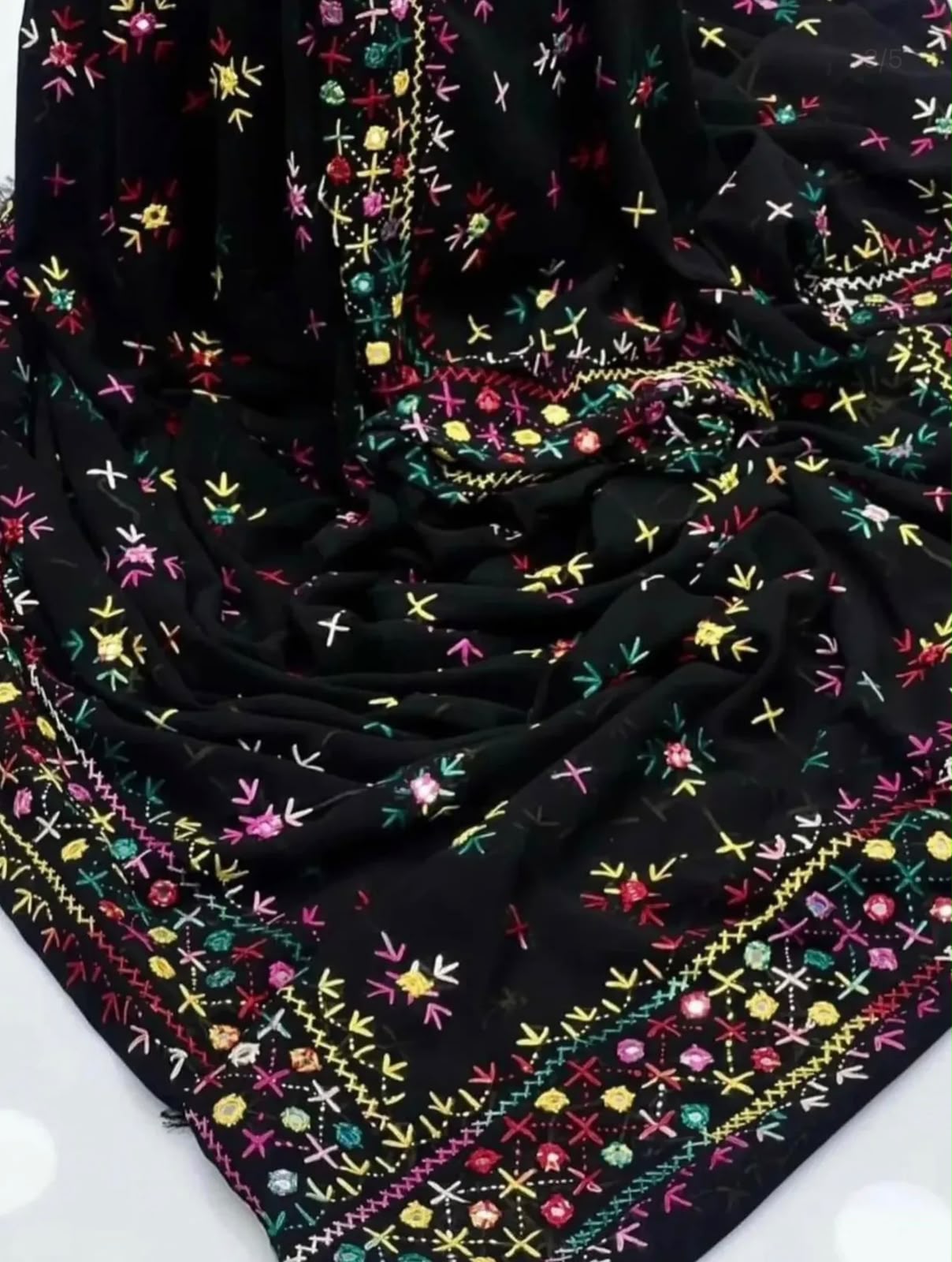 Korean Georgette Sindhi Embroidered Chadar with Mirror Work | Elegant Full Size Shawl