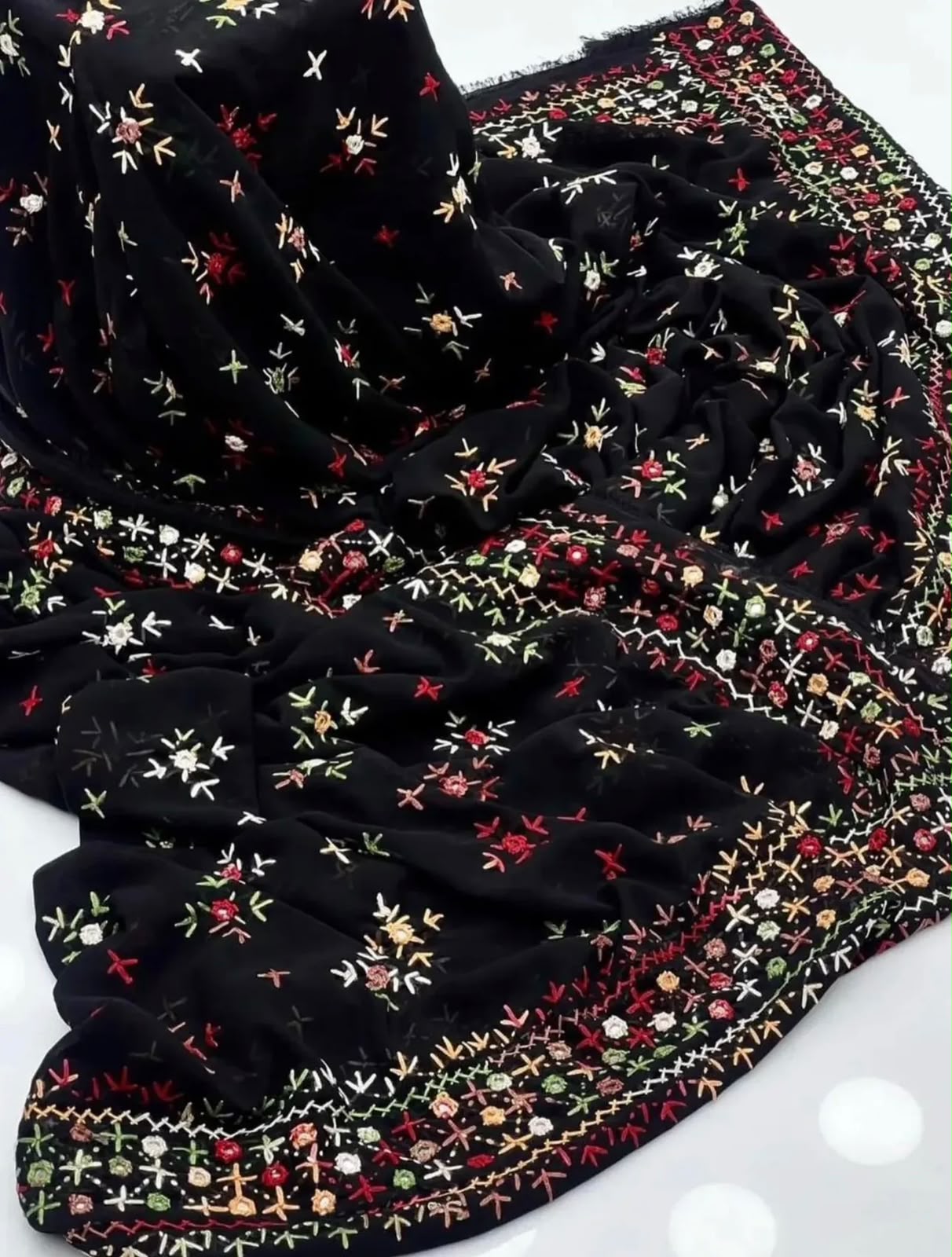 Korean Georgette Sindhi Embroidered Chadar with Mirror Work | Elegant Full Size Shawl
