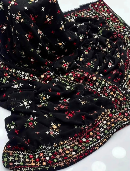 Korean Georgette Sindhi Embroidered Chadar with Mirror Work | Elegant Full Size Shawl