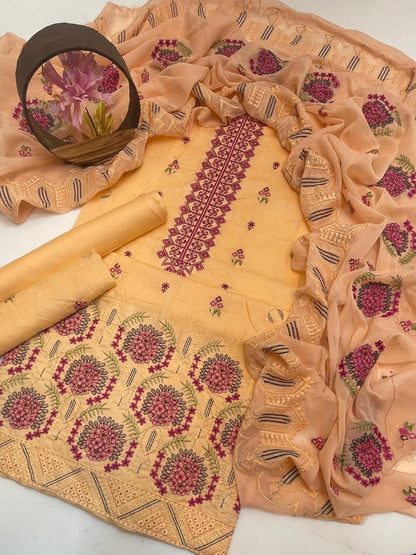 Premium Lawn Embroidered 3-Piece Suit with Chiffon Border Dupatta