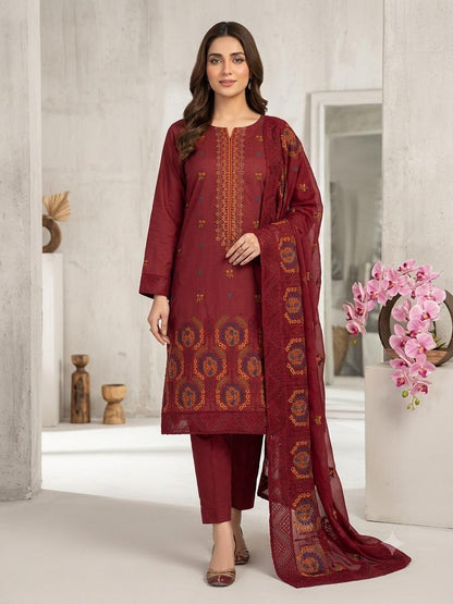 Premium Lawn Embroidered 3-Piece Suit with Chiffon Border Dupatta