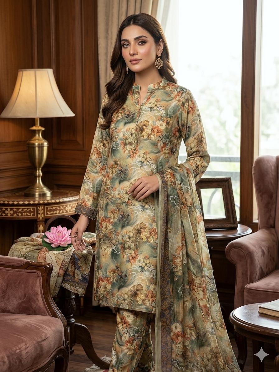 ✨ Premium Swiss Lawn Digital Print 3-Piece Suit with Chiffon Dupatta | Summer Collection