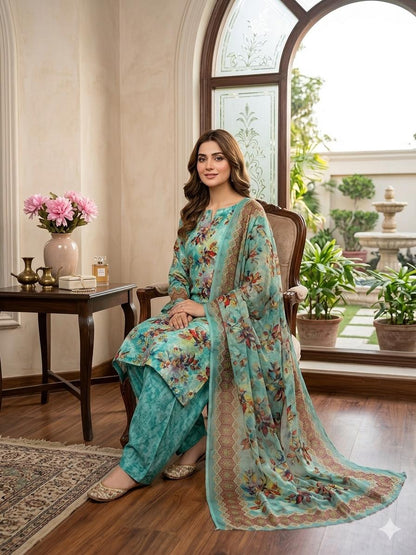 ✨ Premium Swiss Lawn Digital Print 3-Piece Suit with Chiffon Dupatta | Summer Collection
