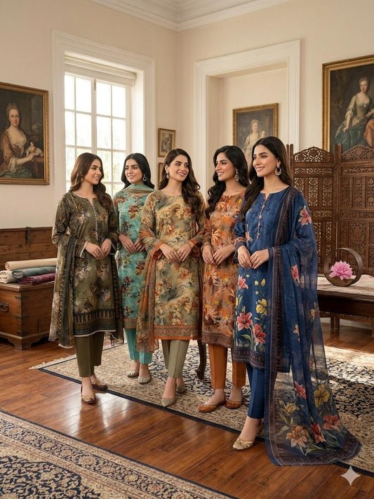✨ Premium Swiss Lawn Digital Print 3-Piece Suit with Chiffon Dupatta | Summer Collection