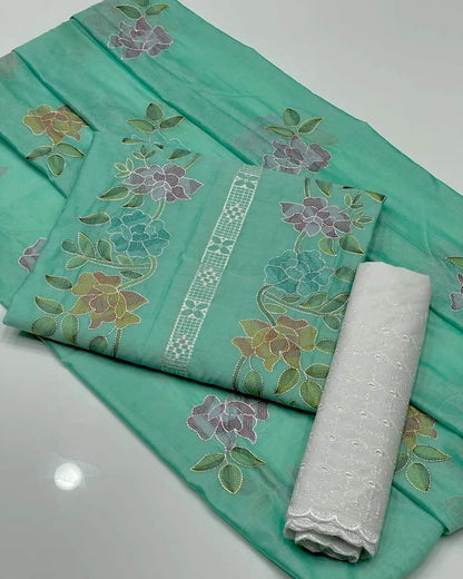 ✨Premium Paper Cotton Embroidered 3-Piece Suit with Chicken Kari Trouser