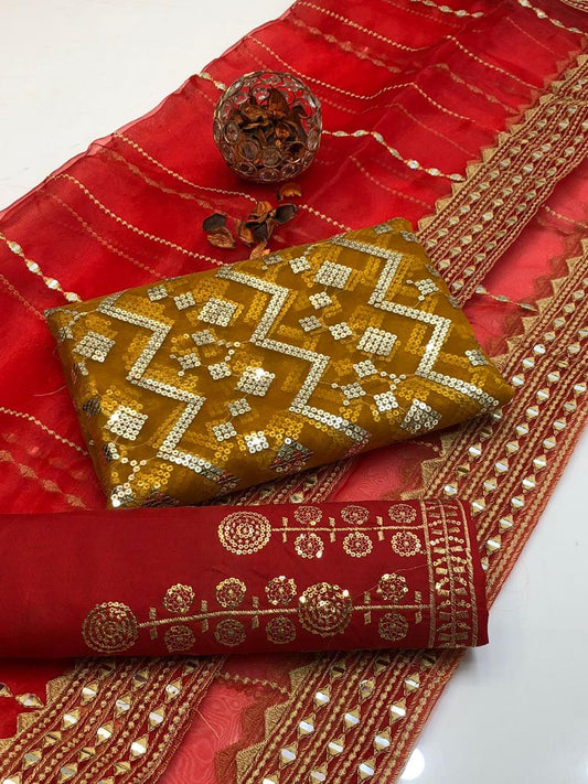 Party Wear Organza Embroidered 3-Piece Dress with Kataan Silk Trouser