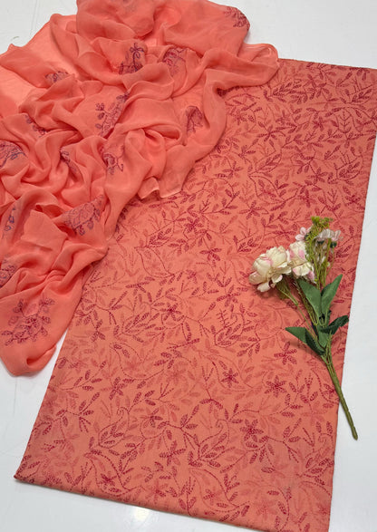 Handmade Embroidered Lawn 3-Piece Suit | Front Sippi Boti Jaal Shirt with Chiffon Dupatta – 2026 New Collection #1