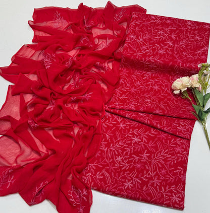 Handmade Embroidered Lawn 3-Piece Suit | Front Sippi Boti Jaal Shirt with Chiffon Dupatta – 2026 New Collection #1