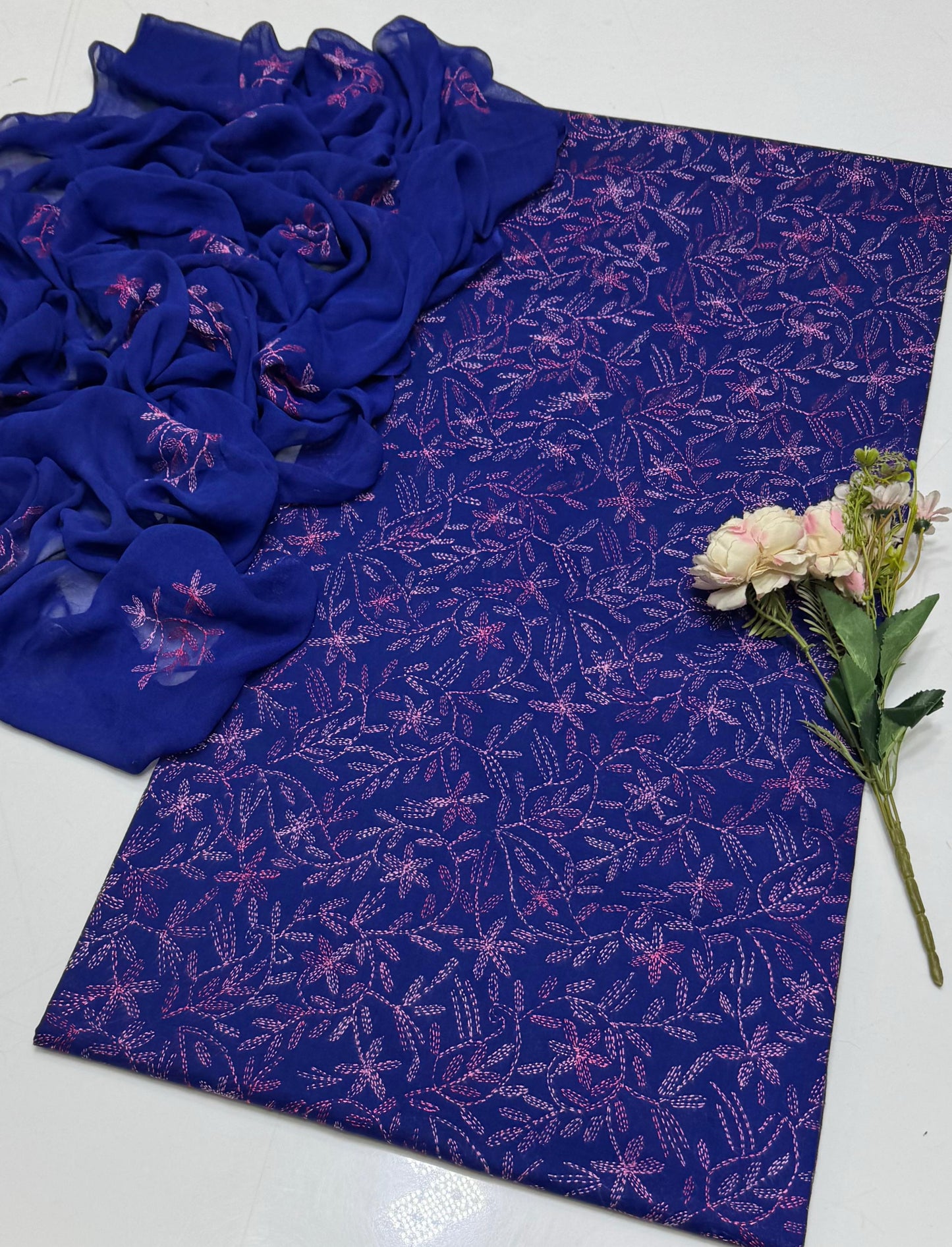 Handmade Embroidered Lawn 3-Piece Suit | Front Sippi Boti Jaal Shirt with Chiffon Dupatta – 2026 New Collection #1