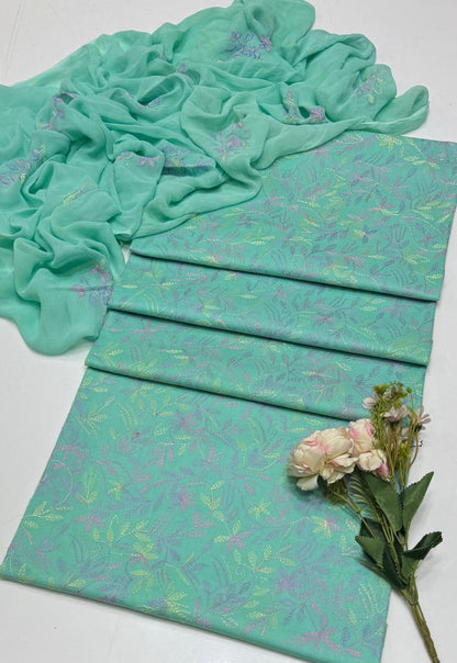 Handmade Embroidered Lawn 3-Piece Suit | Front Sippi Boti Jaal Shirt with Chiffon Dupatta – 2026 New Collection #1