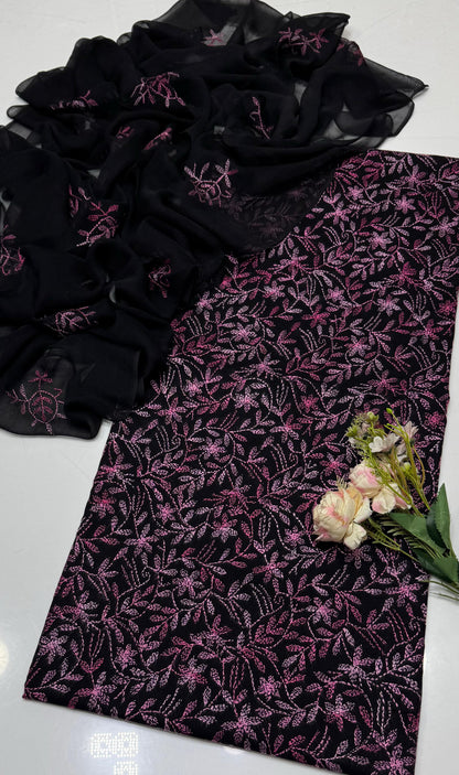 Handmade Embroidered Lawn 3-Piece Suit | Front Sippi Boti Jaal Shirt with Chiffon Dupatta – 2026 New Collection #1