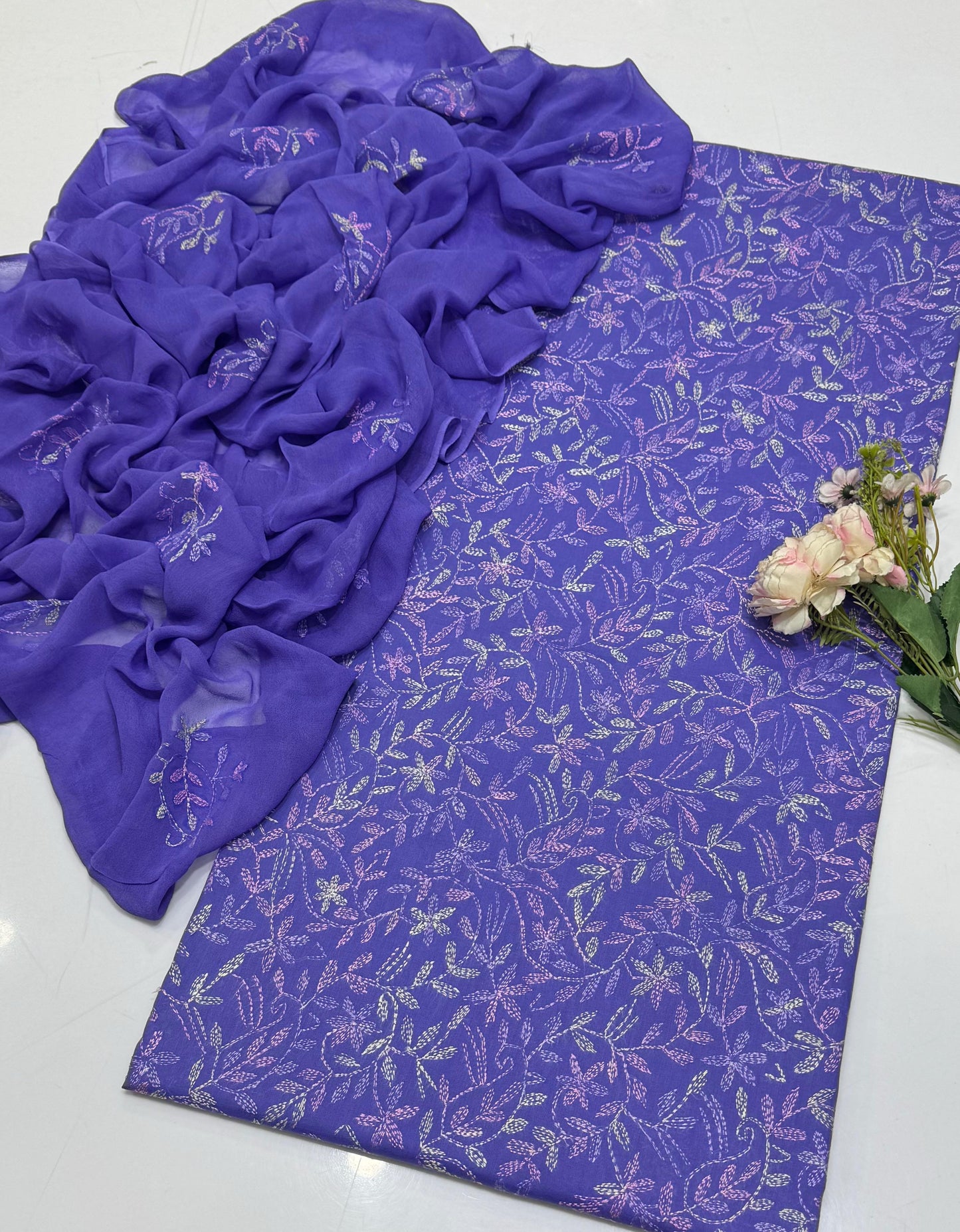 Handmade Embroidered Lawn 3-Piece Suit | Front Sippi Boti Jaal Shirt with Chiffon Dupatta – 2026 New Collection #1