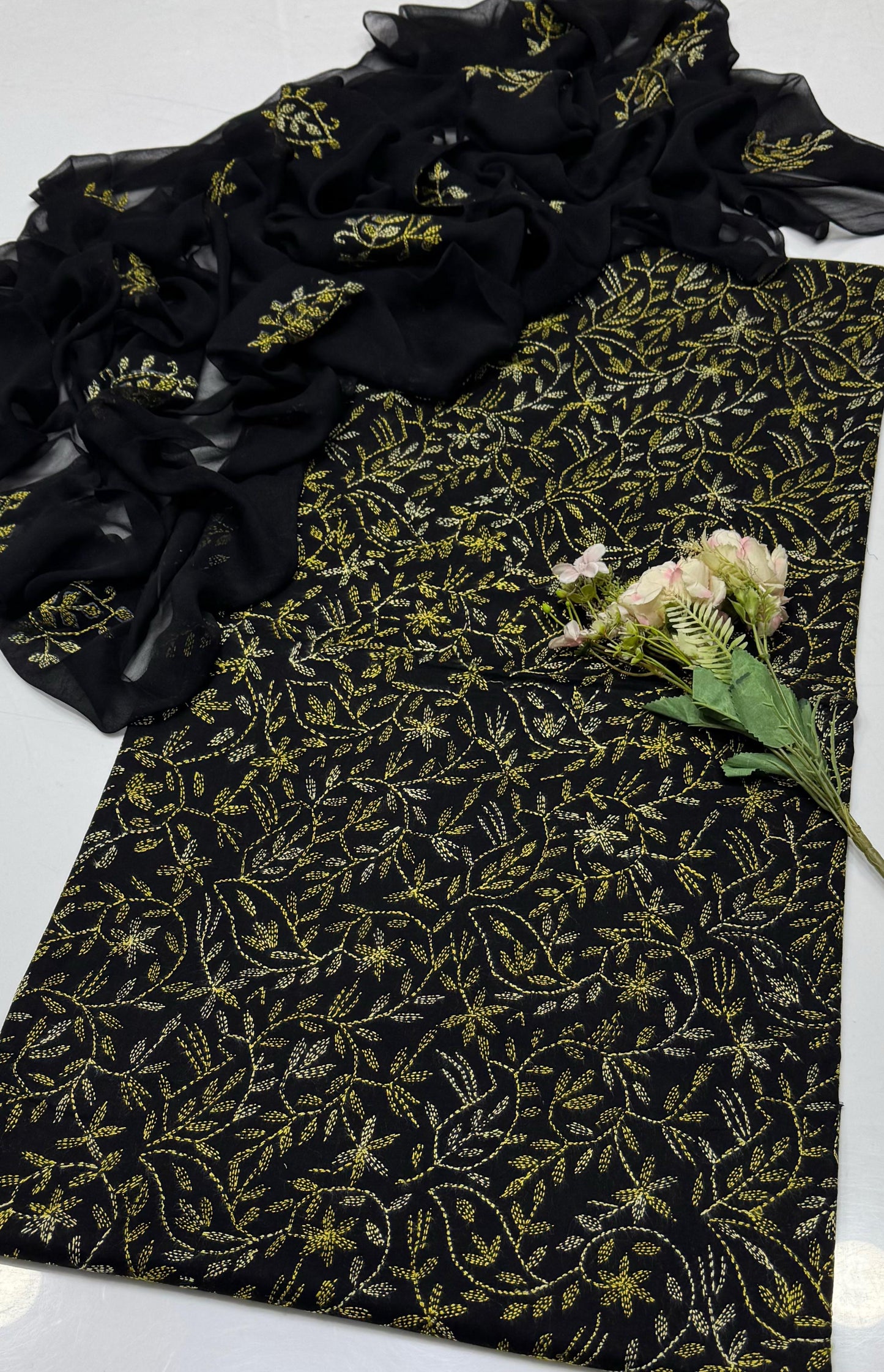 Handmade Embroidered Lawn 3-Piece Suit | Front Sippi Boti Jaal Shirt with Chiffon Dupatta – 2026 New Collection #1