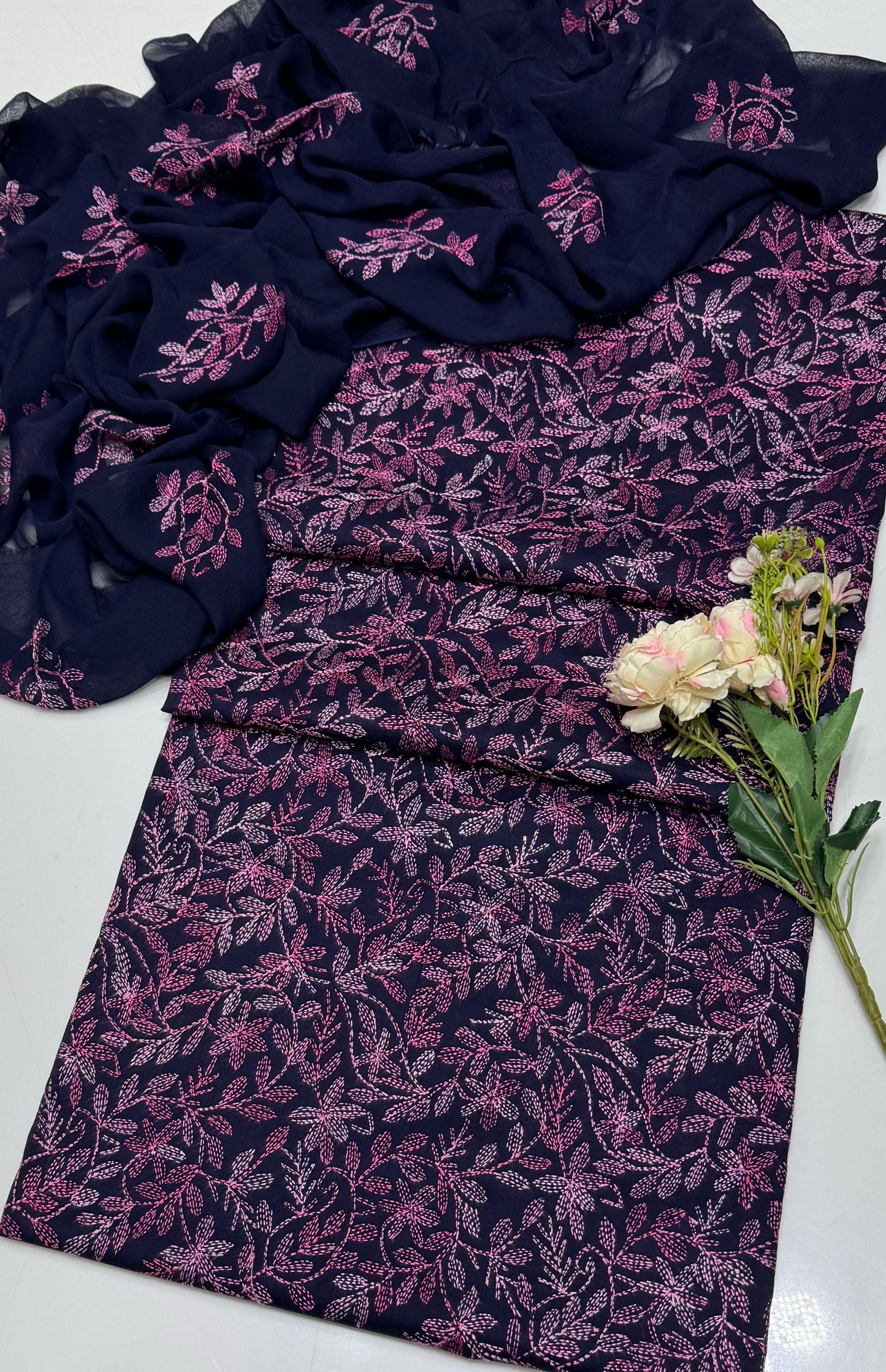 Handmade Embroidered Lawn 3-Piece Suit | Front Sippi Boti Jaal Shirt with Chiffon Dupatta – 2026 New Collection #1