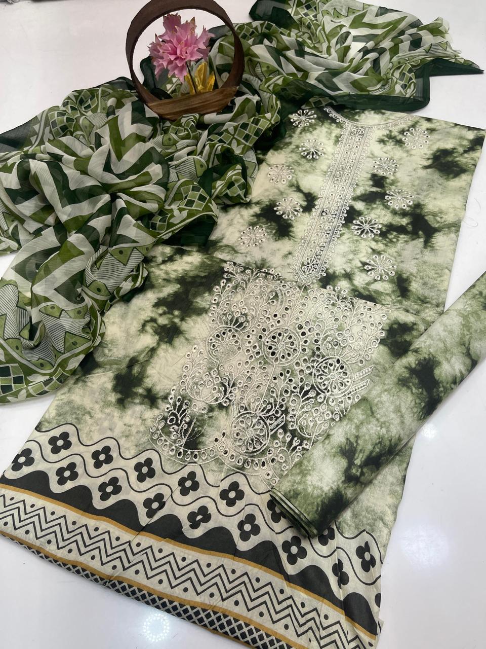 Premium Lawn Digital Print & Embroidered 3-Piece Suit with Chiffon Dupatta