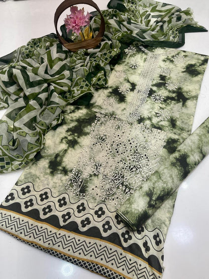 Premium Lawn Digital Print & Embroidered 3-Piece Suit with Chiffon Dupatta