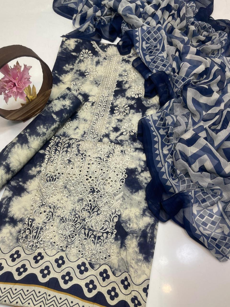Premium Lawn Digital Print & Embroidered 3-Piece Suit with Chiffon Dupatta