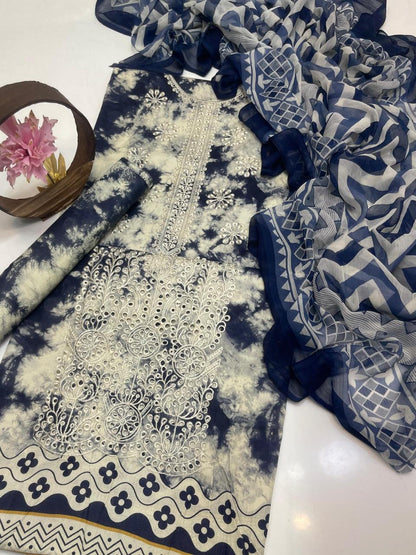 Premium Lawn Digital Print & Embroidered 3-Piece Suit with Chiffon Dupatta