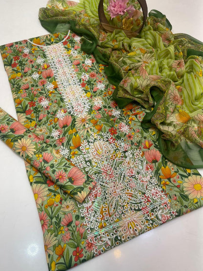 Premium Lawn Digital Print & Embroidered 3-Piece Suit with Chiffon Dupatta