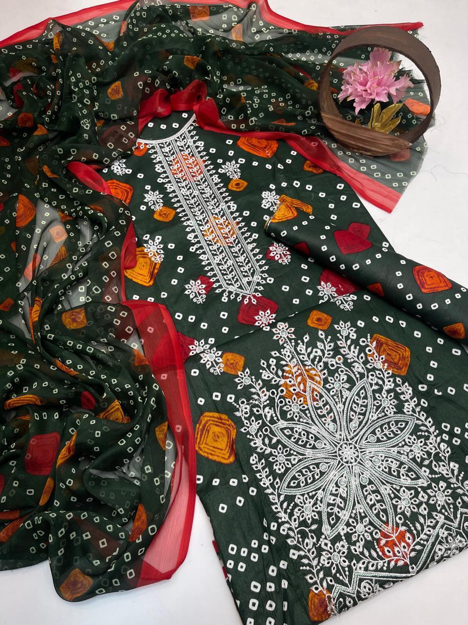Premium Lawn Digital Print & Embroidered 3-Piece Suit with Chiffon Dupatta