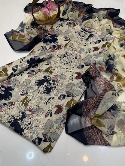 Premium Lawn Digital Print & Embroidered 3-Piece Suit with Chiffon Dupatta