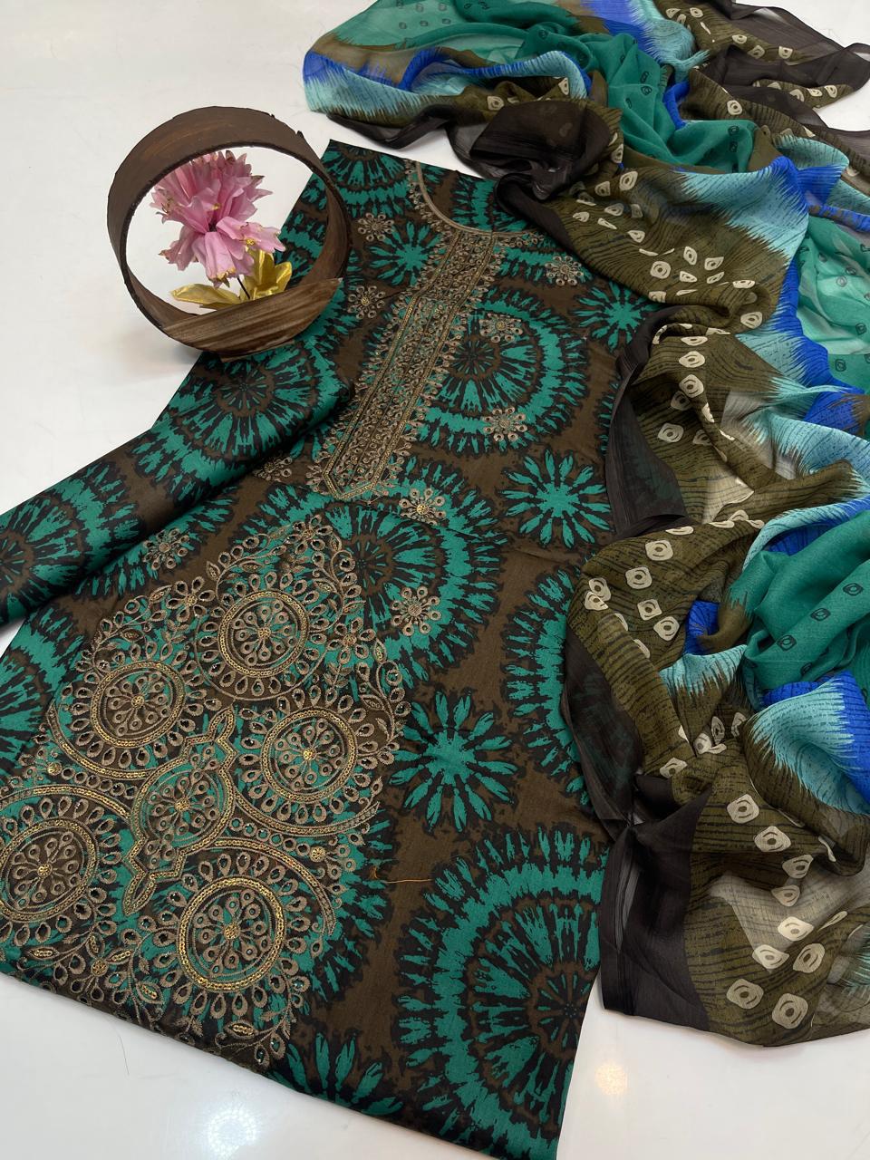 Premium Lawn Digital Print & Embroidered 3-Piece Suit with Chiffon Dupatta