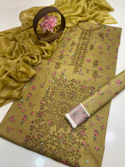 Premium Lawn Digital Print & Embroidered 3-Piece Suit with Chiffon Dupatta