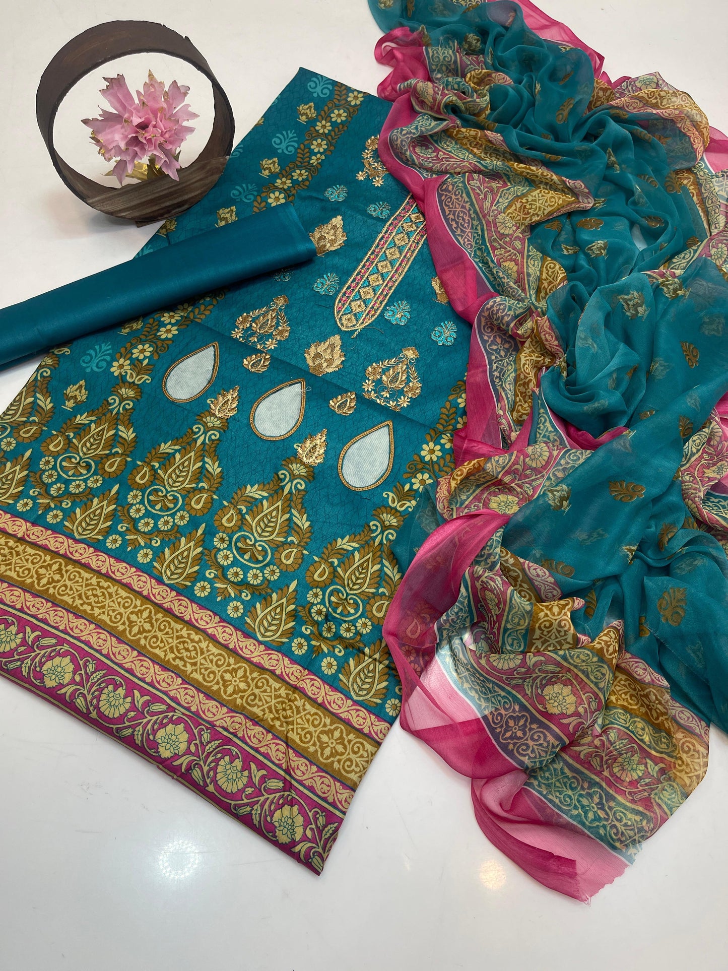 Premium Lawn Digital Print & Embroidered 3-Piece Suit with Chiffon Dupatta