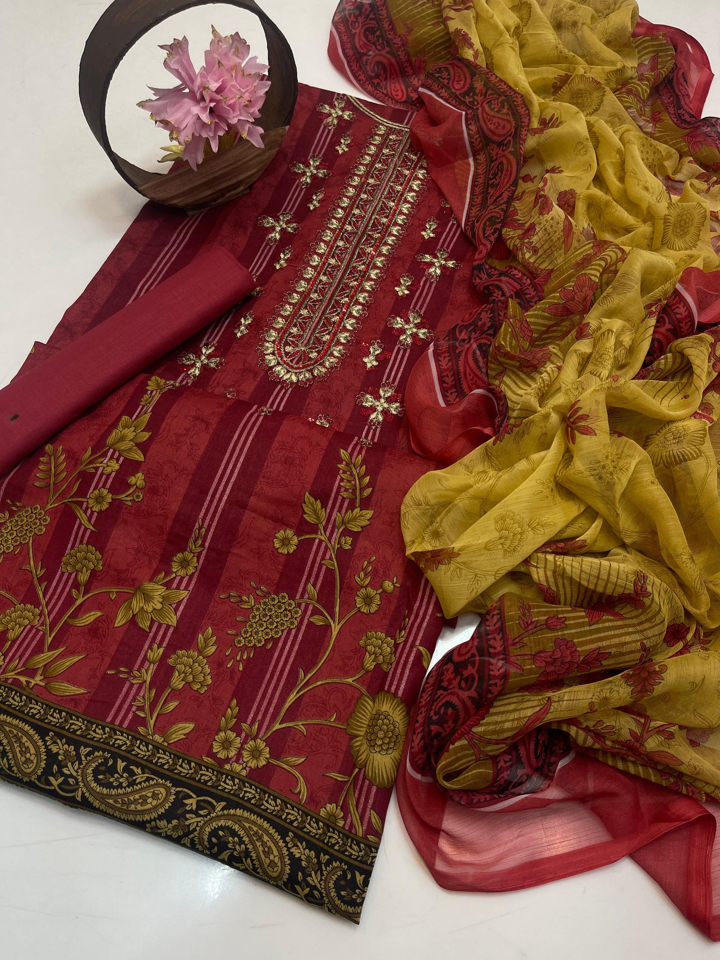 Premium Lawn Digital Print & Embroidered 3-Piece Suit with Chiffon Dupatta