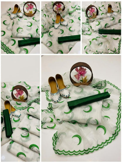 14 August Premium Khaadi Net Flag Embroidered 3 Piece Suit with FREE Khussa